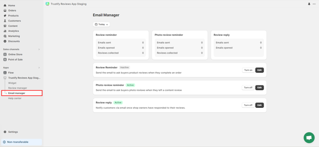 Email manager Dashboard