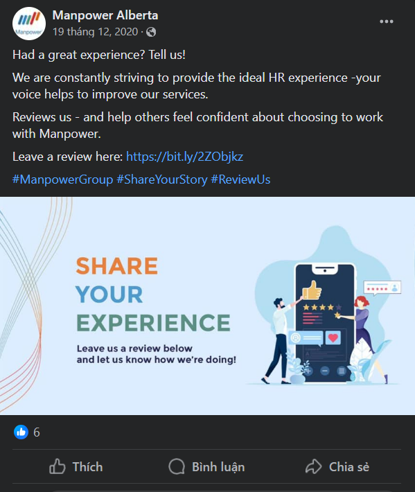 A great example from Manpower Alberta about : Ask in a social media post