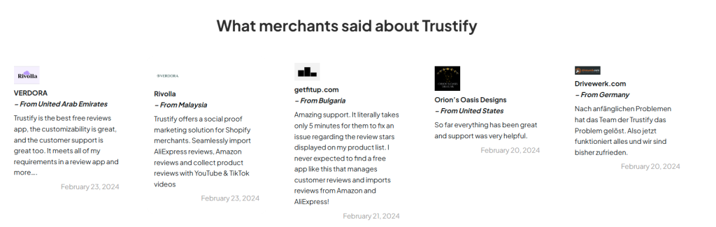 Trustify testimonial on homepage
