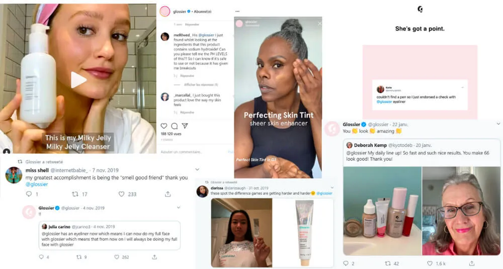 Example of UGC Reviews from Glossier: “#GlossierIRL” (In Real Life) hashtag allows customers to showcase their favorite Glossier products on Instagram.