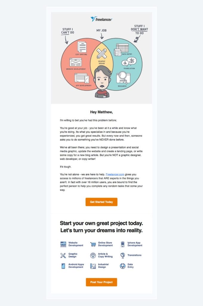 Example of a educational / how-to information email from Freelancer .
