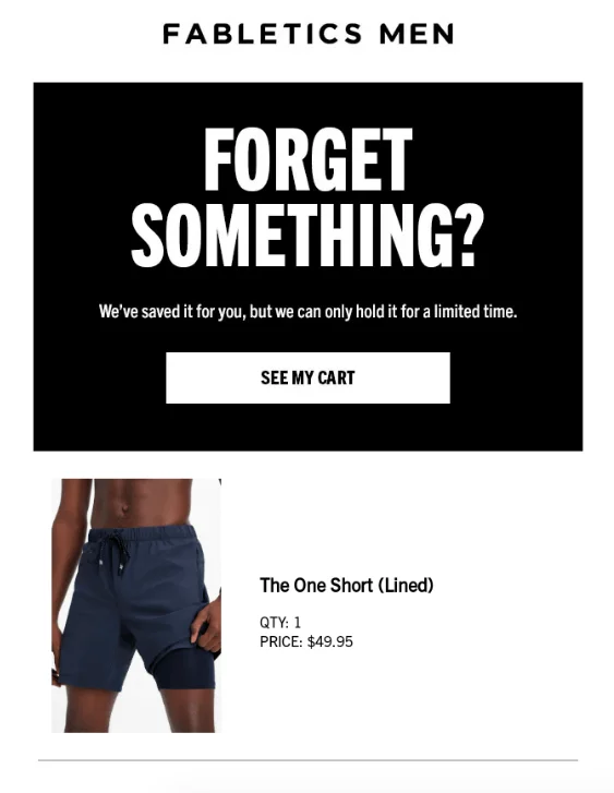 Reminder-Based Subject Line from  Abandoned Cart Email of Fabletics shop.
