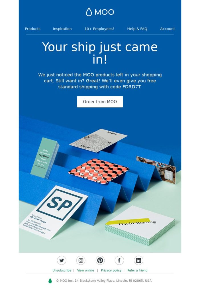 Visually appealing email from Moo.