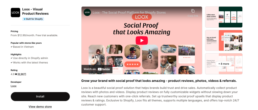 Loox (Visual Reviews & Referrals) best shopify apps for clothing store