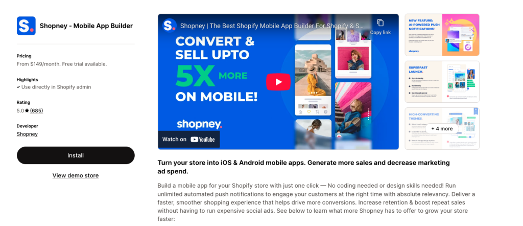 Shopney (Mobile App Builder) best shopify apps for clothing store