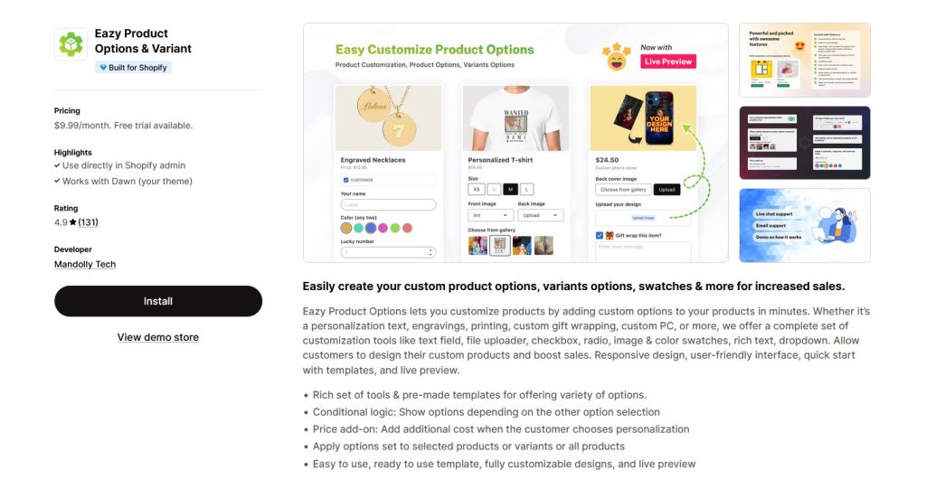 Eazy Product Options & Variant